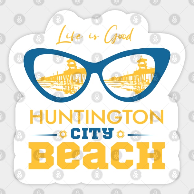 Huntington City Beach - Vibrant Coastal Sticker by Hashed Art